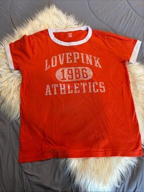 PINK Victoria's Secret Orange Ringer Tee with White Trim